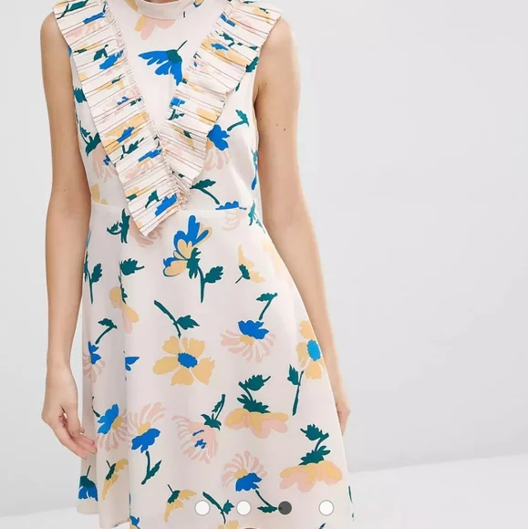 ASOS Aline Dress with Pleated Yoke Front in Floral Print - Picture 4 of 4
